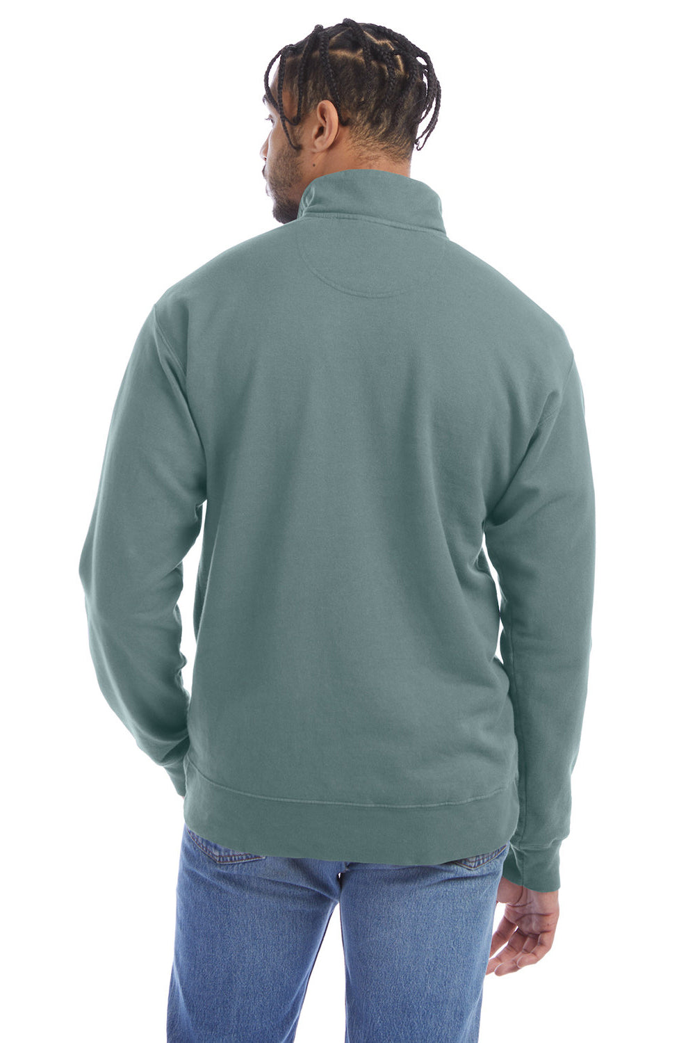 ComfortWash By Hanes GDH425 Mens 1/4 Zip Sweatshirt Cypress Green Model Back