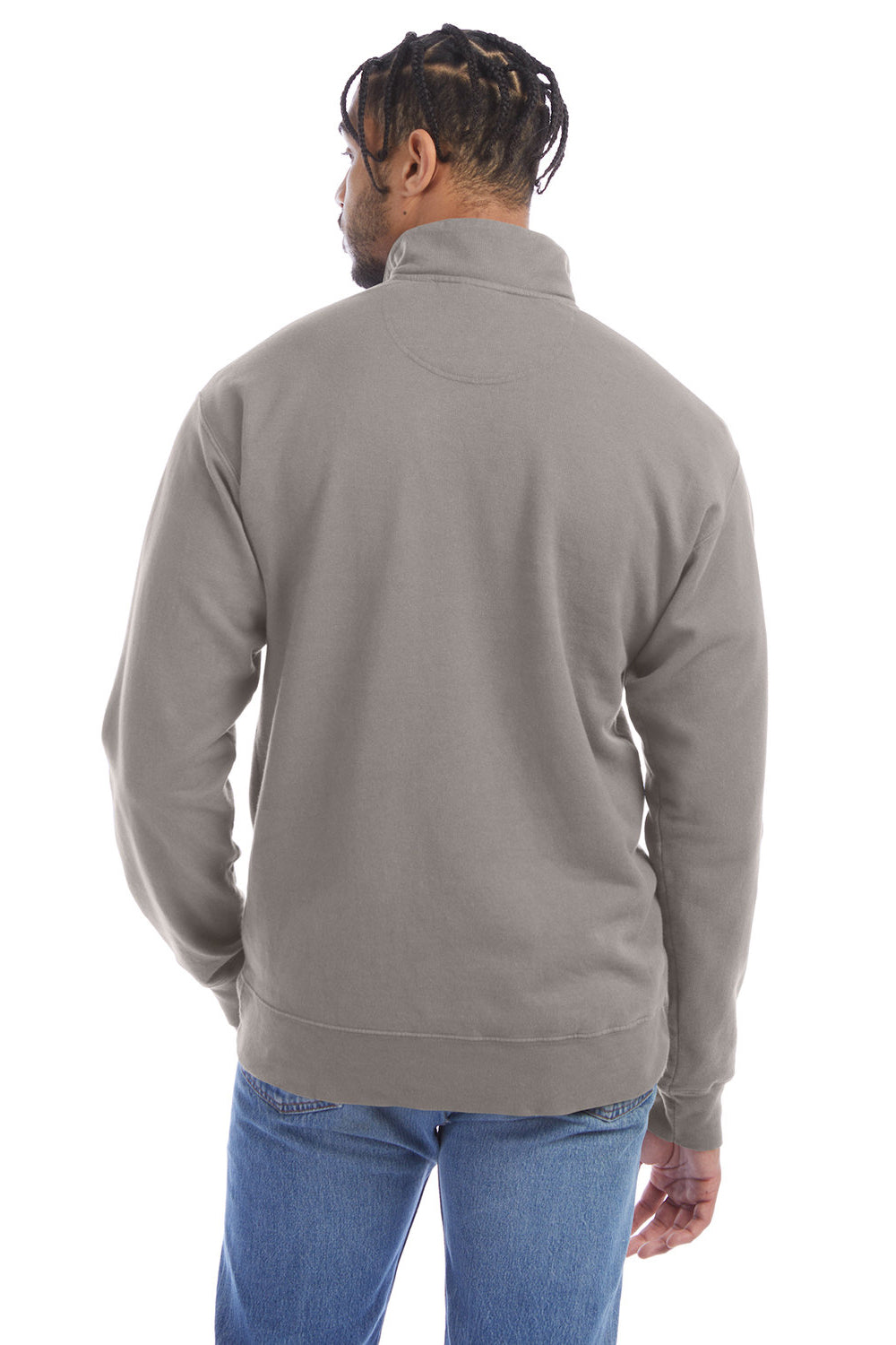 ComfortWash By Hanes GDH425 Mens 1/4 Zip Sweatshirt Concrete Grey Model Back