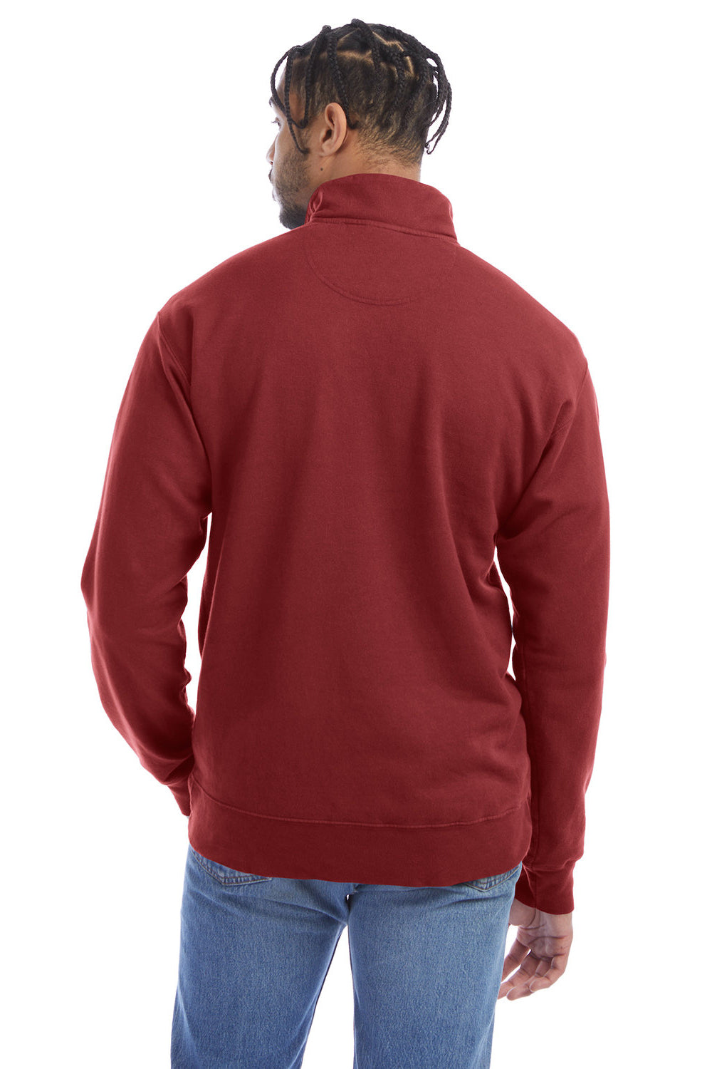 ComfortWash By Hanes GDH425 Mens 1/4 Zip Sweatshirt Cayenne Red Model Back