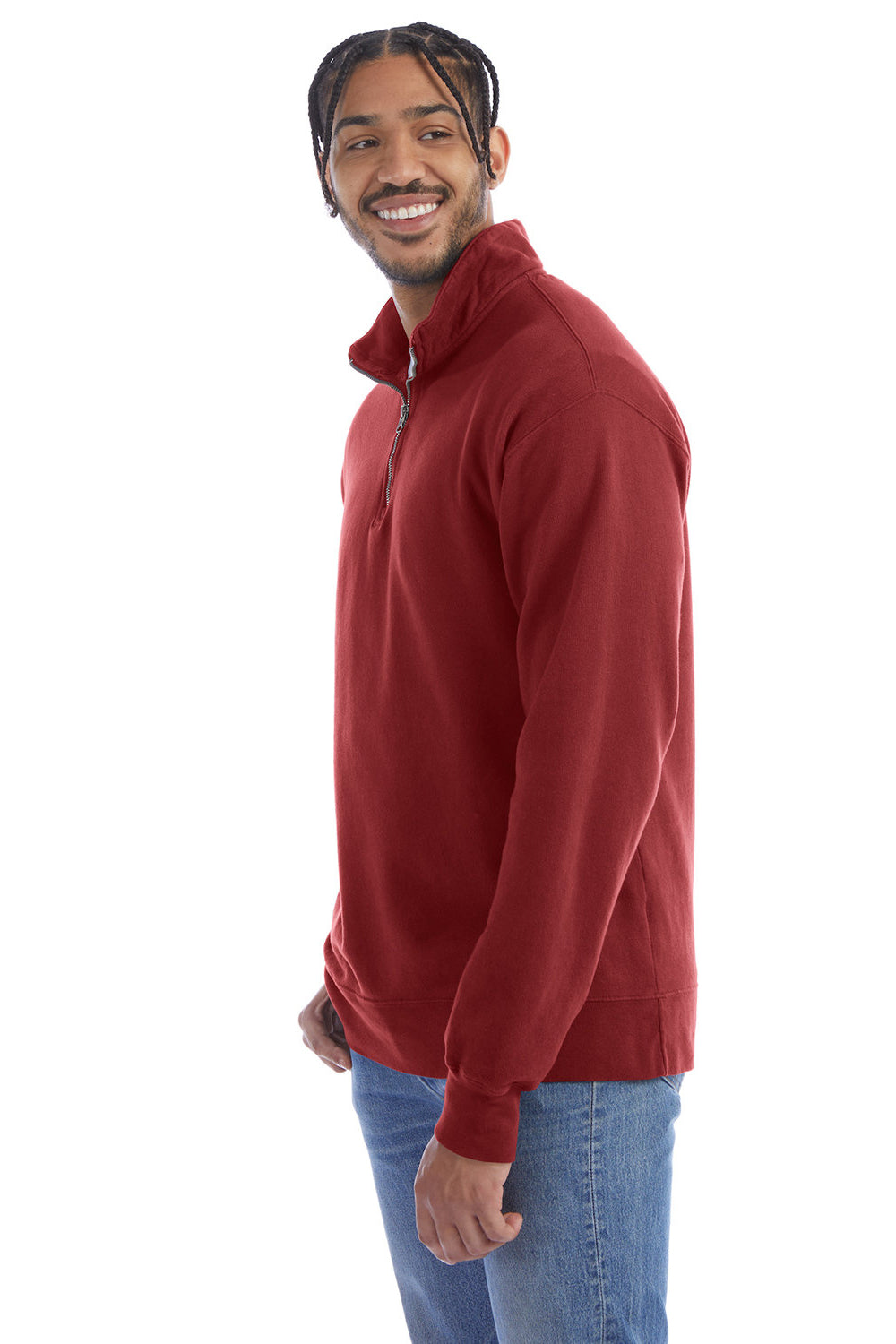 ComfortWash By Hanes GDH425 Mens 1/4 Zip Sweatshirt Cayenne Red Model Side