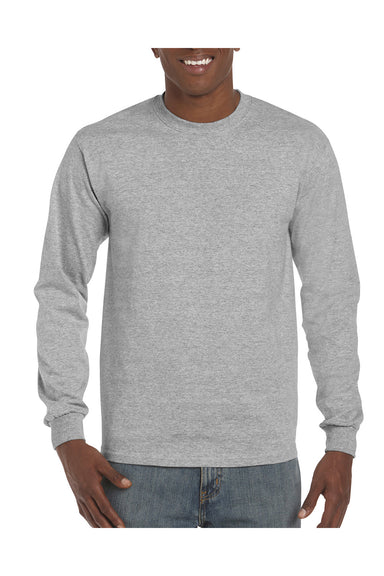 Gildan H400 Mens Hammer Long Sleeve Crewneck T-Shirt Sport Grey Model Front