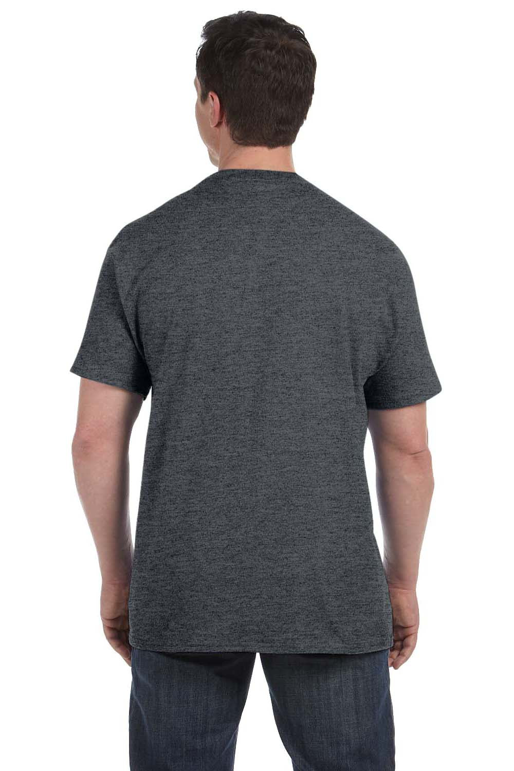 Hanes 5590/H5590 Mens ComfortSoft Short Sleeve Crewneck T-Shirt w/ Pocket Heather Charcoal Grey Model Back