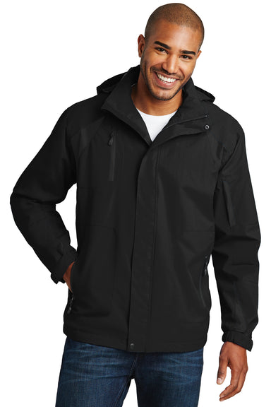 Port Authority J304 Mens All Season II Waterproof Full Zip Hooded Jacket Black Model Front