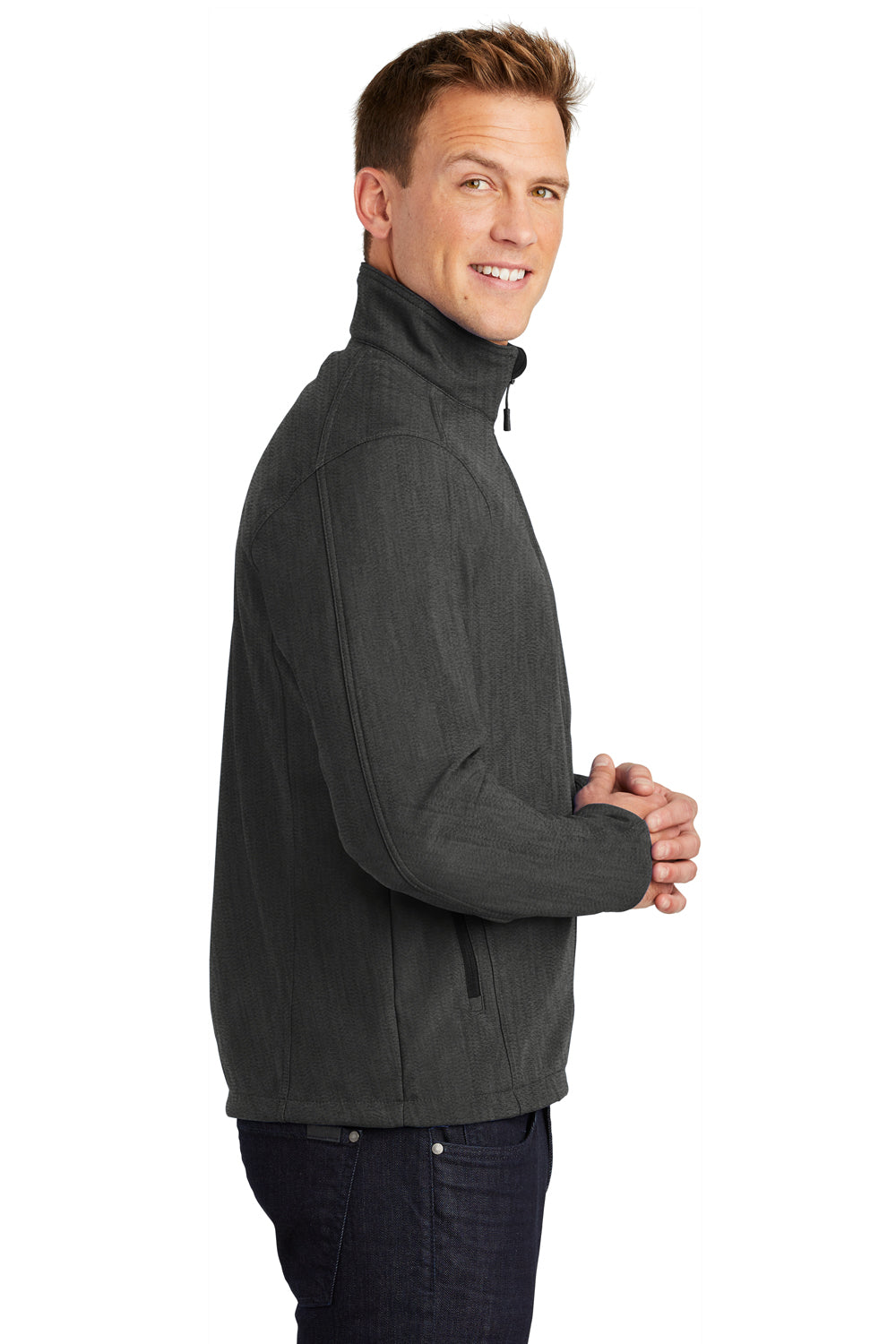 Port Authority J317/TLJ317 Mens Core Wind & Water Resistant Full Zip Jacket Heather Charcoal Black Model Side