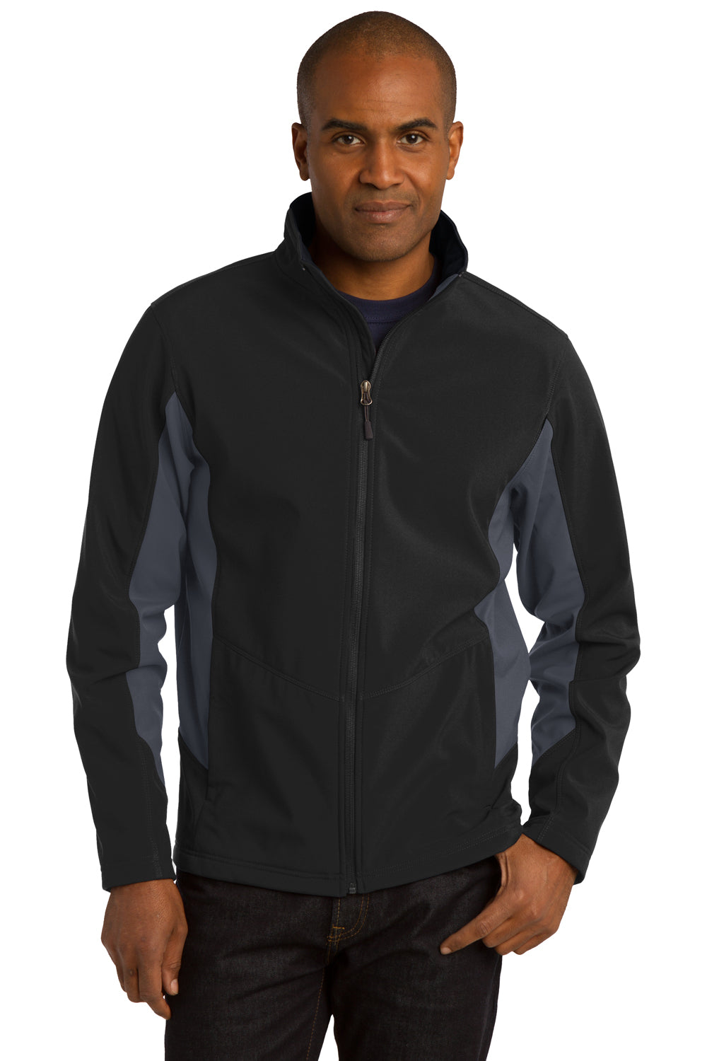 Port Authority J318/TLJ318 Mens Core Wind & Water Resistant Full Zip Jacket Black/Battleship Grey Model Front