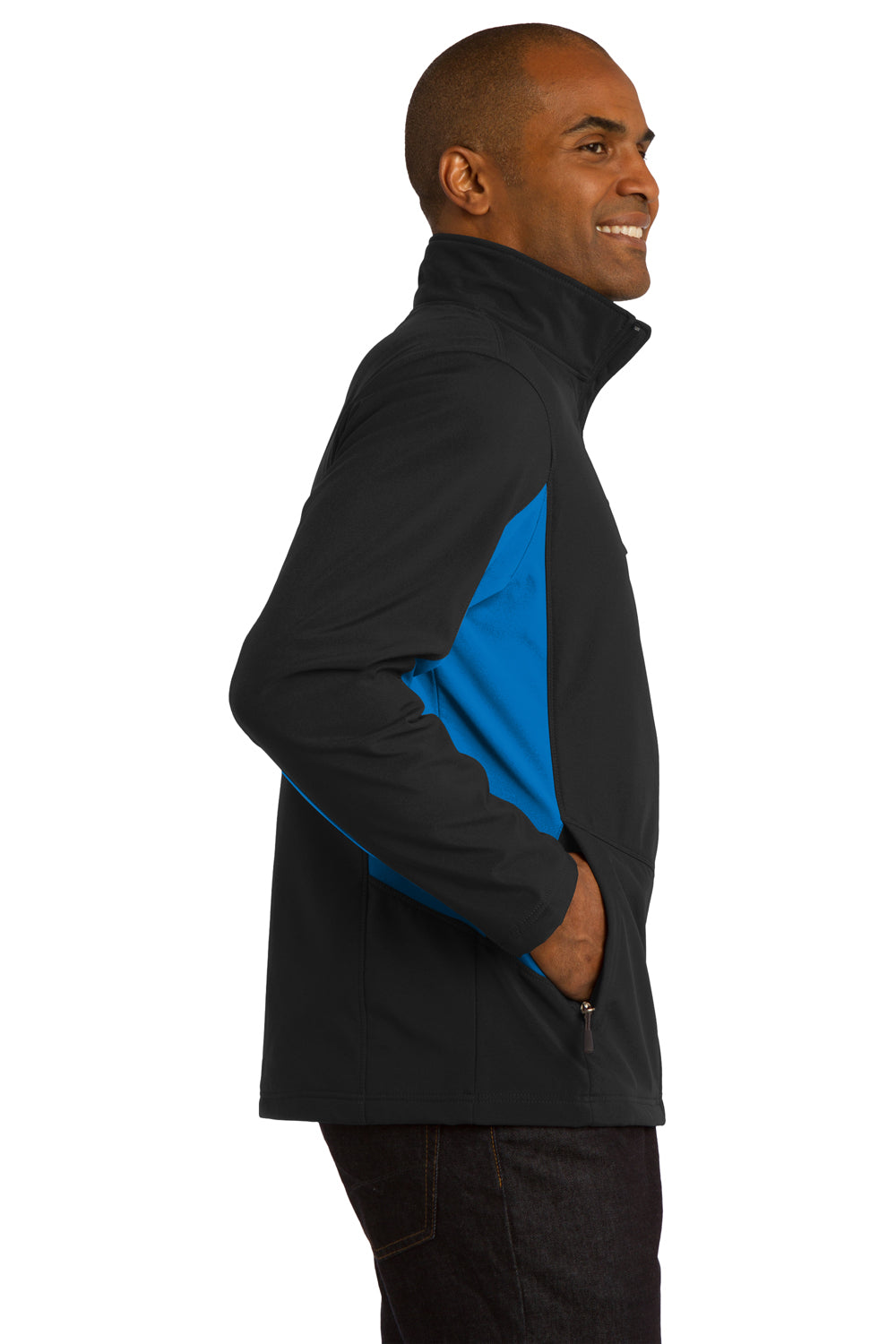 Port Authority J318/TLJ318 Mens Core Wind & Water Resistant Full Zip Jacket Black/Imperial Blue Model Side