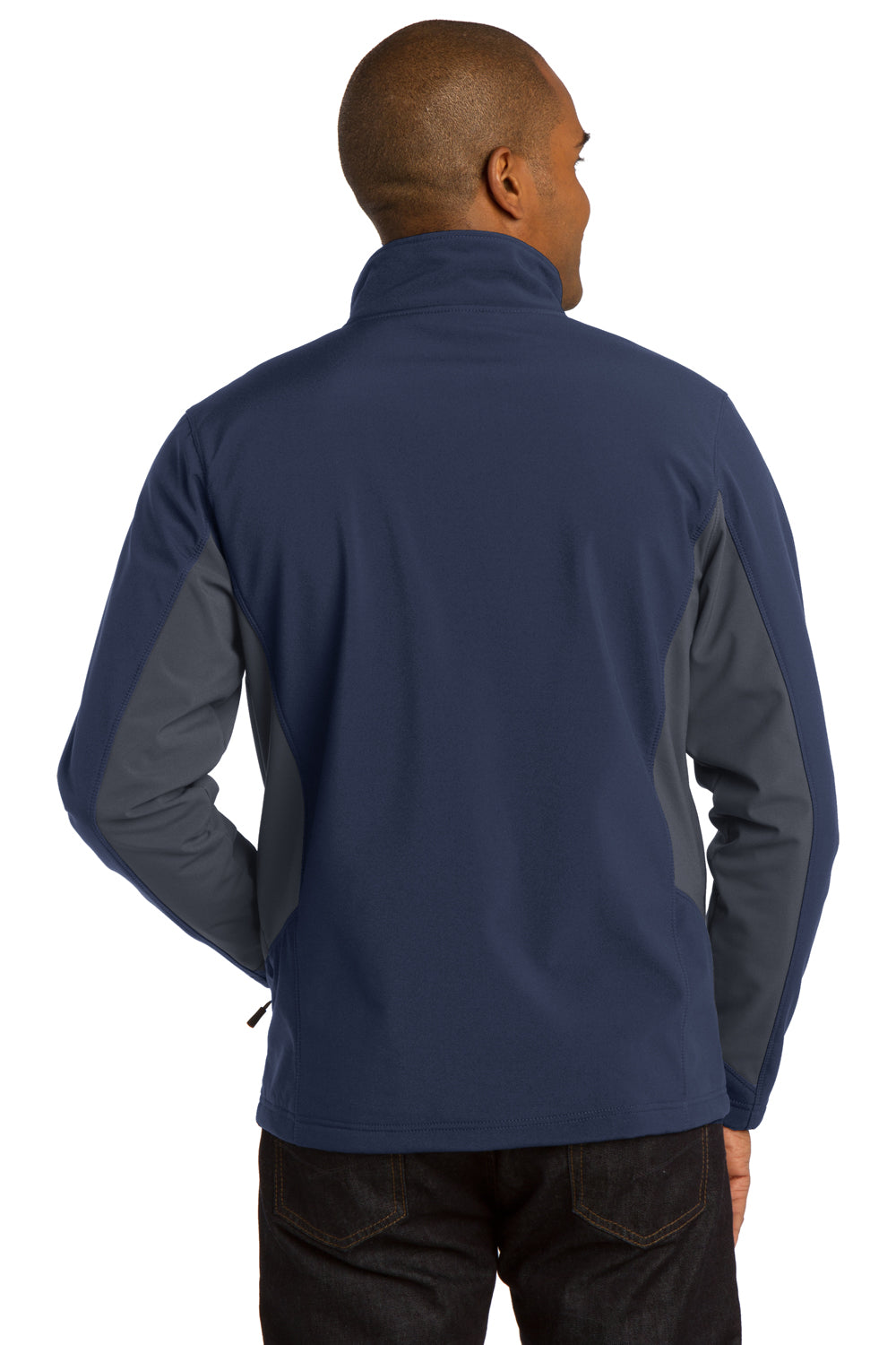 Port Authority J318/TLJ318 Mens Core Wind & Water Resistant Full Zip Jacket Dress Navy Blue/Battleship Grey Model Back