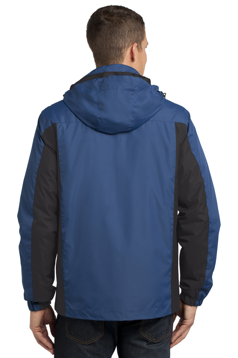 Port Authority J321 Mens 3-in-1 Wind & Water Resistant Full Zip Hooded Jacket Admiral Blue/Black/Magnet Grey Model Back