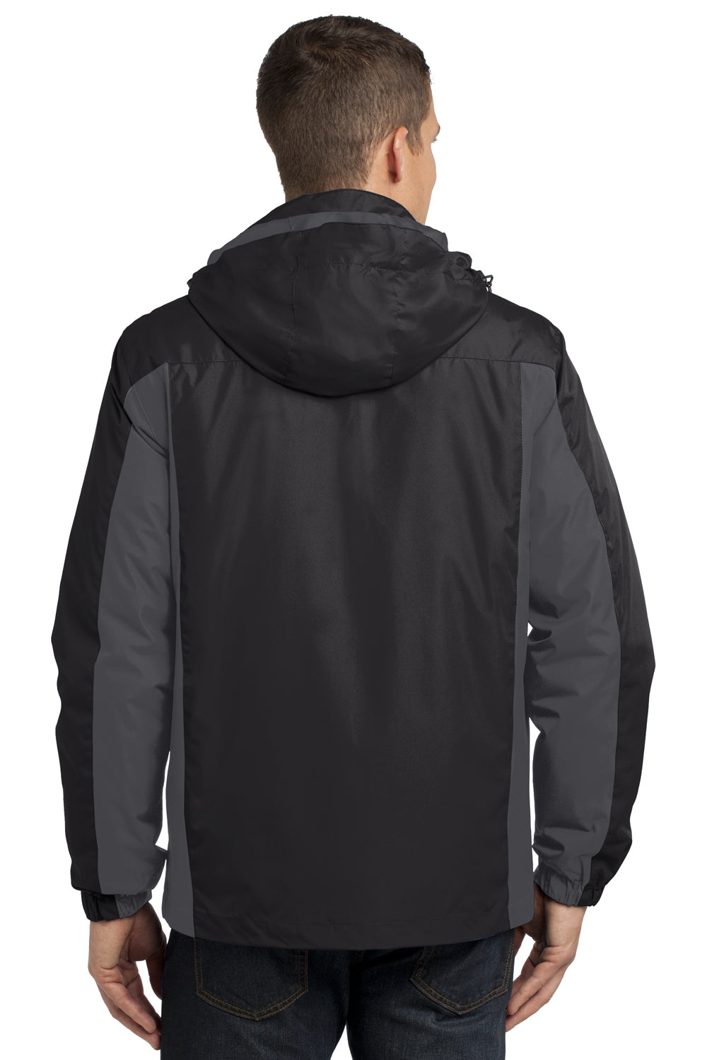 Port Authority J321 Mens 3-in-1 Wind & Water Resistant Full Zip Hooded Jacket Black/Magnet Grey/Signal Red Model Back