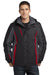 Port Authority J321 Mens 3-in-1 Wind & Water Resistant Full Zip Hooded Jacket Black/Magnet Grey/Signal Red Model Front