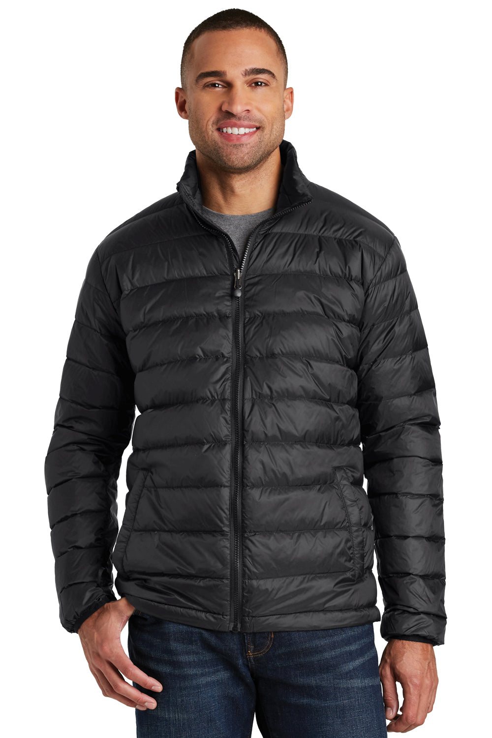 Port Authority J323 Mens Wind & Water Resistant Full Zip Down Jacket Black Model Front