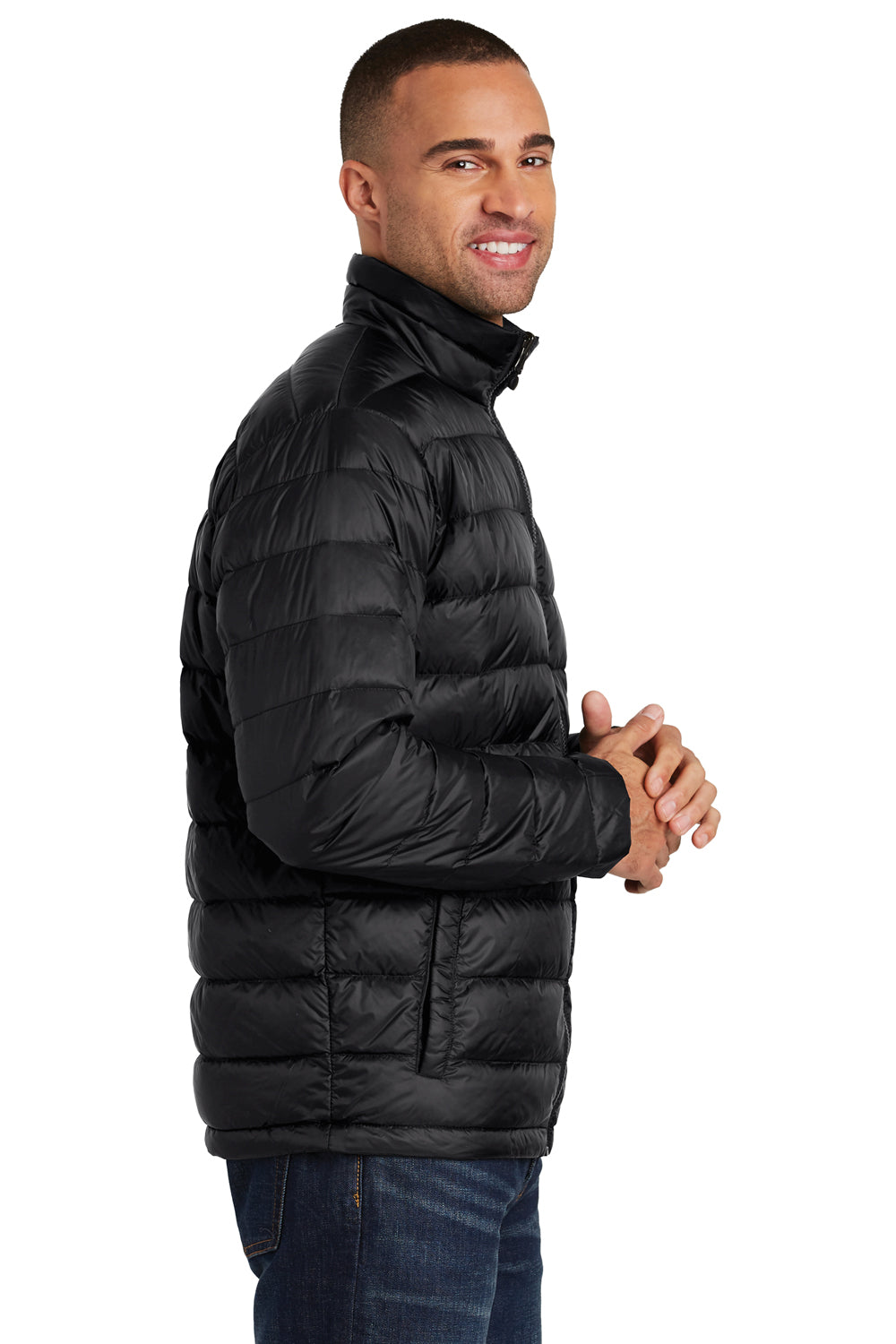 Port Authority J323 Mens Wind & Water Resistant Full Zip Down Jacket Black Model Side