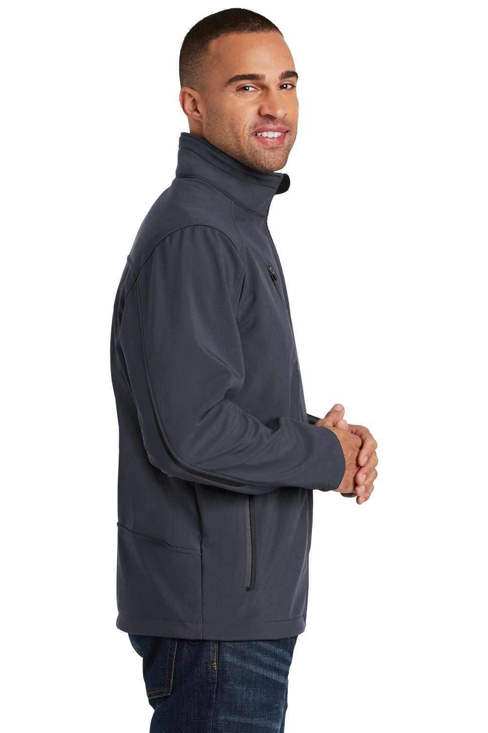 Port Authority J324 Mens Welded Wind & Water Resistant Full Zip Jacket Battleship Grey Model Side