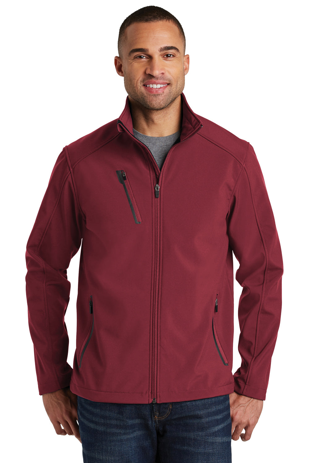 Port Authority J324 Mens Welded Wind & Water Resistant Full Zip Jacket Garnet Red Model Front