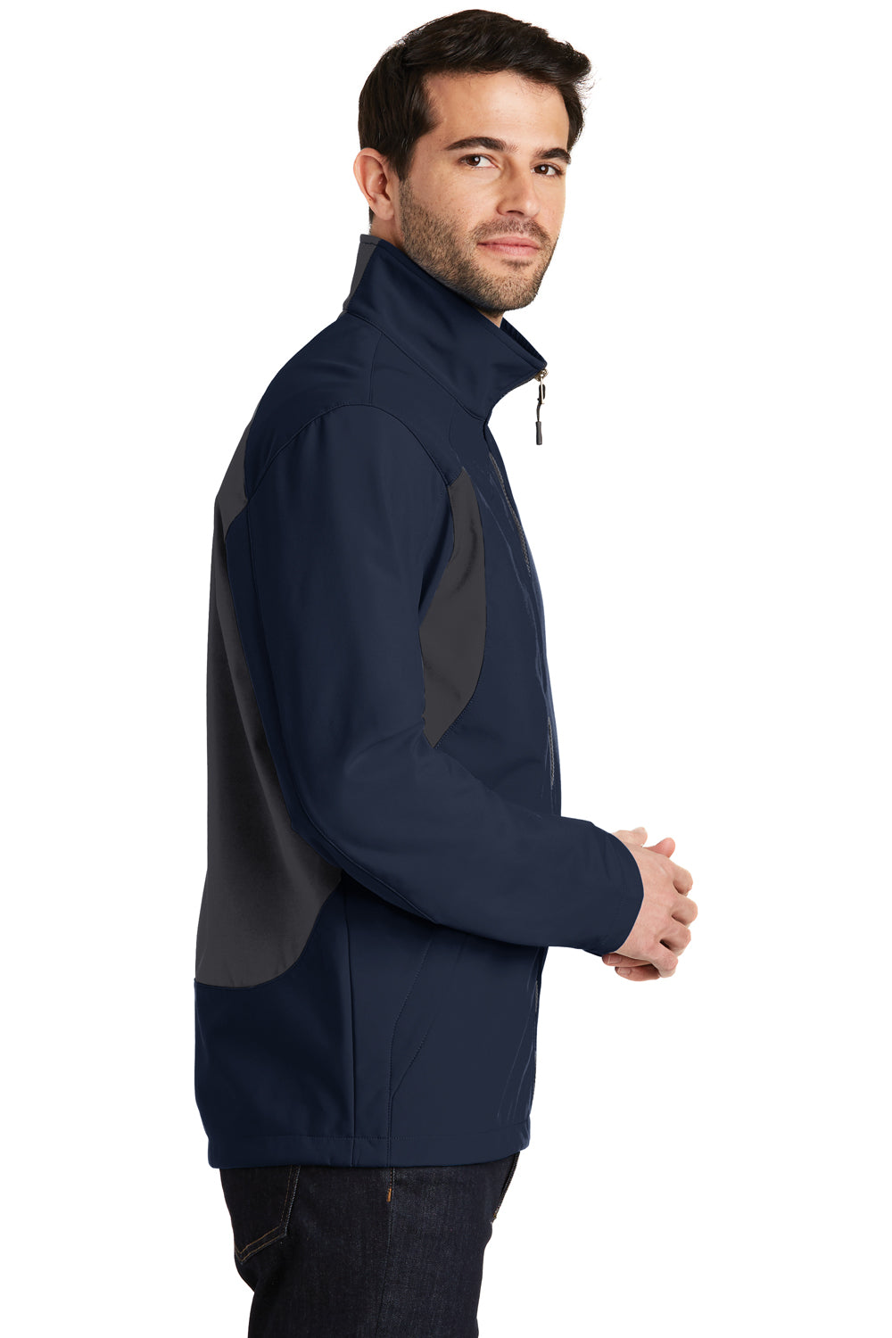 Port Authority J336 Mens Wind & Water Resistant Full Zip Jacket Dress Navy Blue/Battleship Grey Model Side