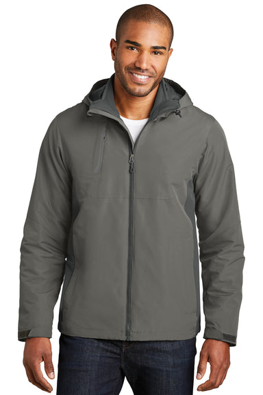 Port Authority J338 Mens Merge 3-in-1 Wind & Water Full Zip Hooded Jacket Rogue Grey/Steel Grey Model Front