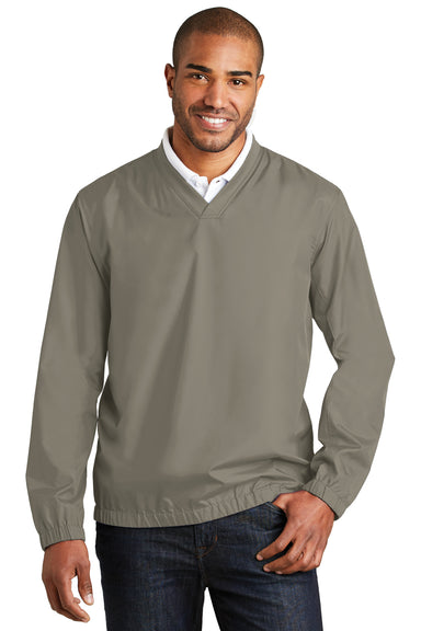 Port Authority J342 Mens Zephyr Wind & Water Resistant V-Neck Wind Jacket Stratus Grey Model Front