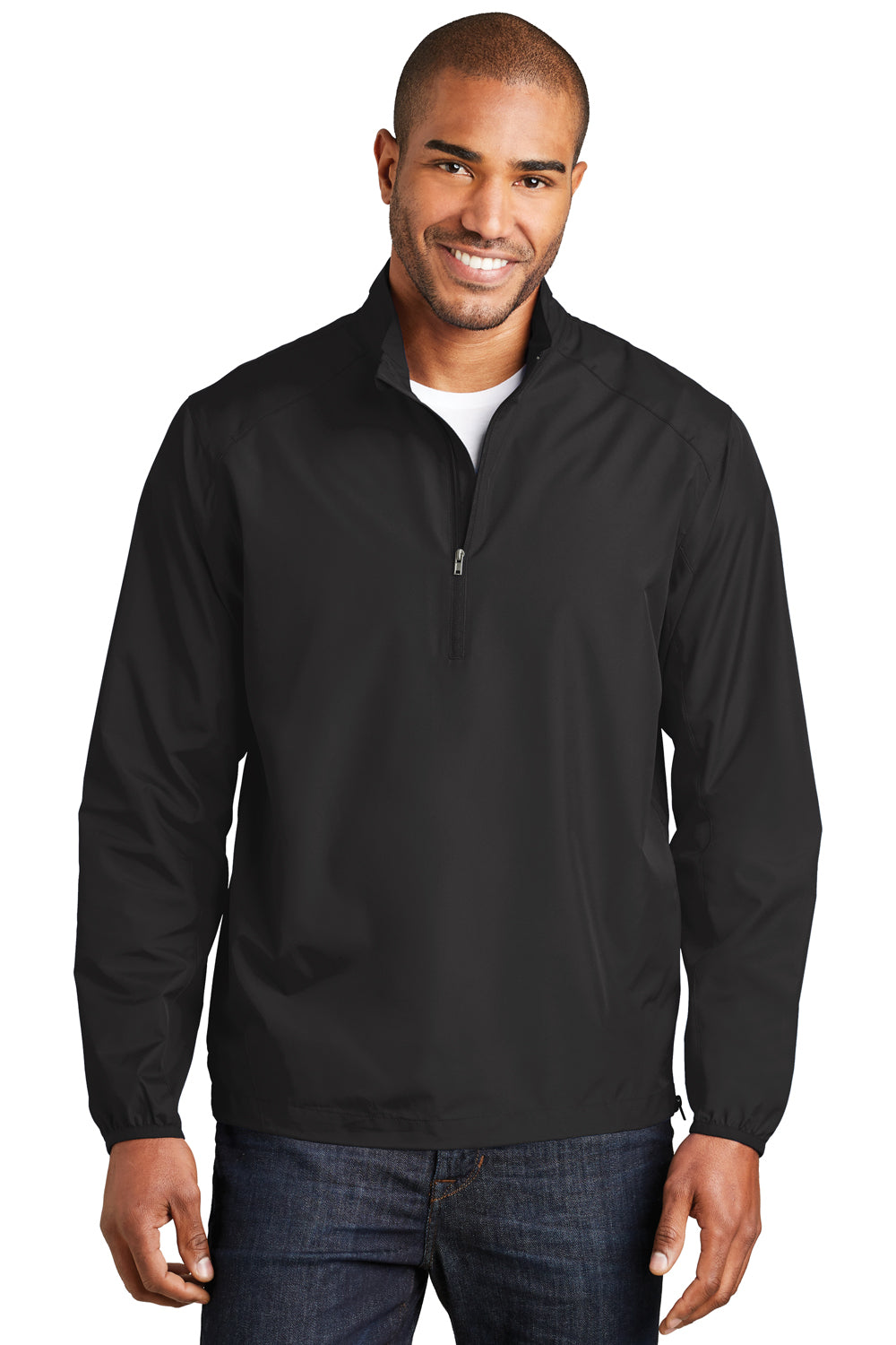 Port Authority J343 Mens Zephyr Wind & Water Resistant 1/4 Zip Jacket Black Model Front