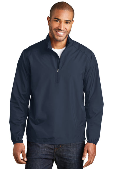 Port Authority J343 Mens Zephyr Wind & Water Resistant 1/4 Zip Jacket Dress Navy Blue Model Front