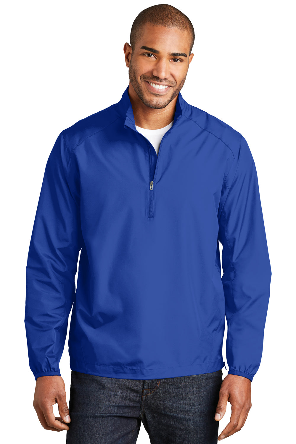 Port Authority J343 Mens Zephyr Wind & Water Resistant 1/4 Zip Jacket True Royal Blue Model Front