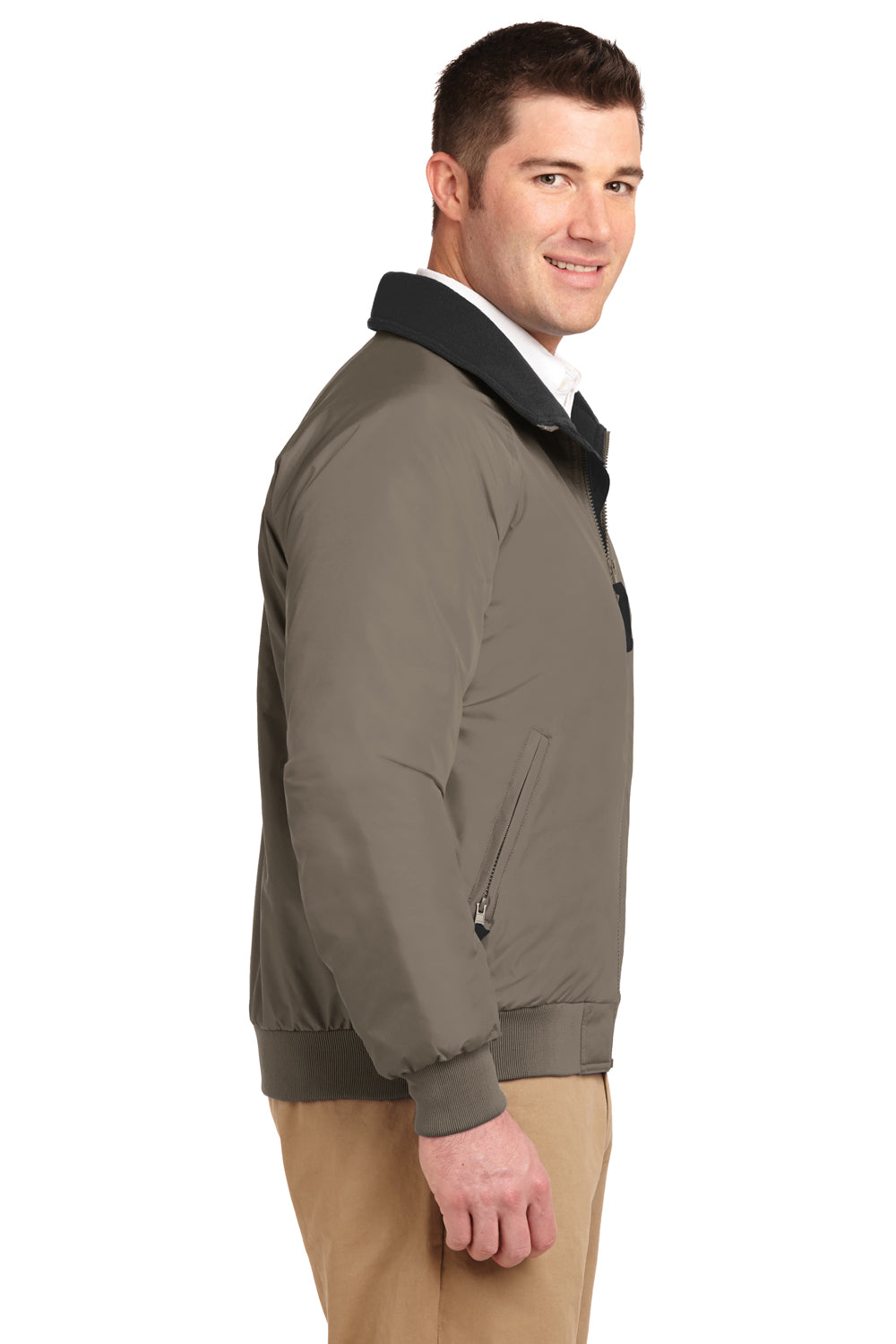 Port Authority J754/TLJ754 Mens Challenger Wind & Water Resistant Full Zip Jacket Khaki/True Black Model Side