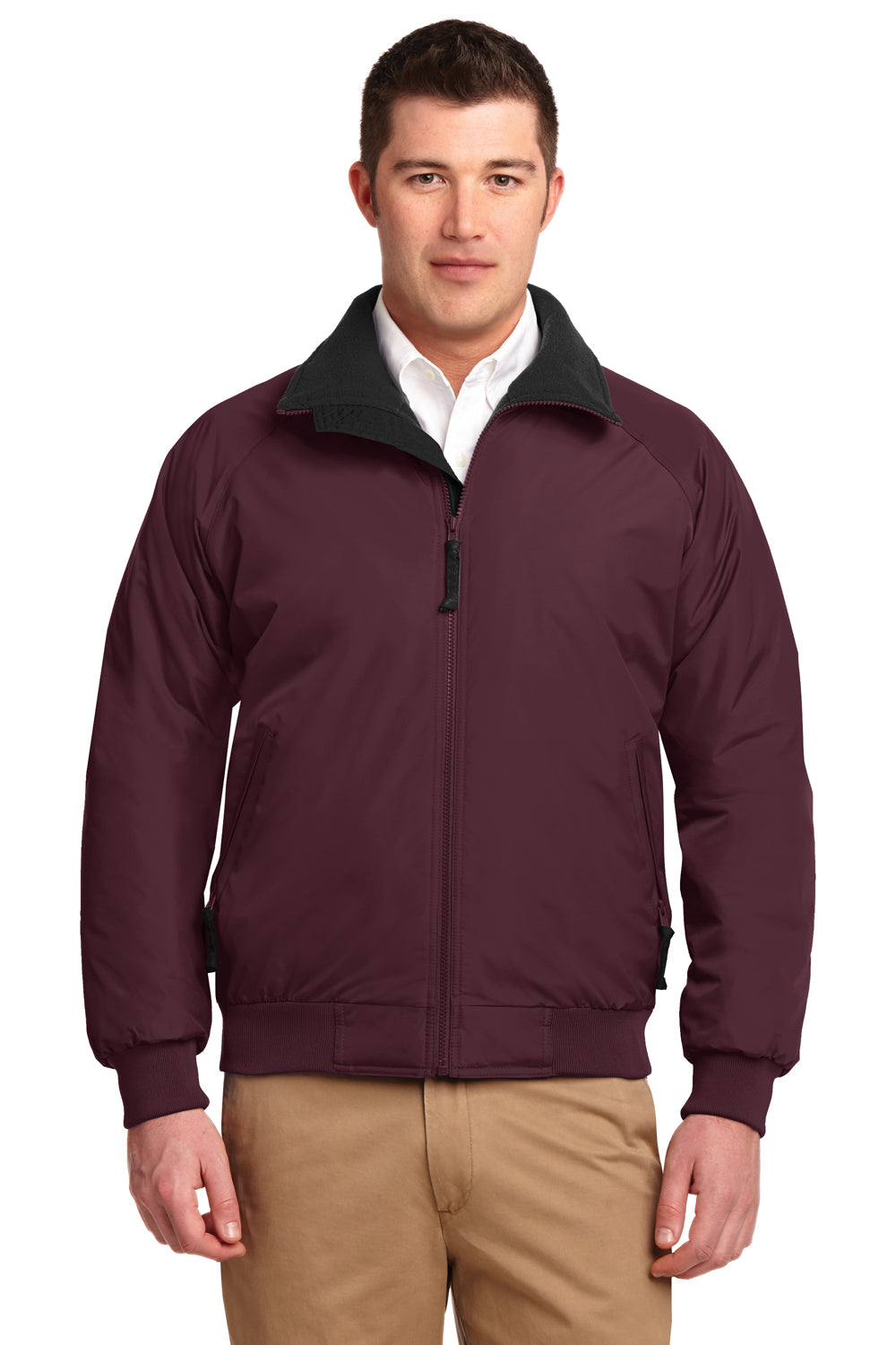 Port Authority J754/TLJ754 Mens Challenger Wind & Water Resistant Full Zip Jacket Maroon/True Black Model Front