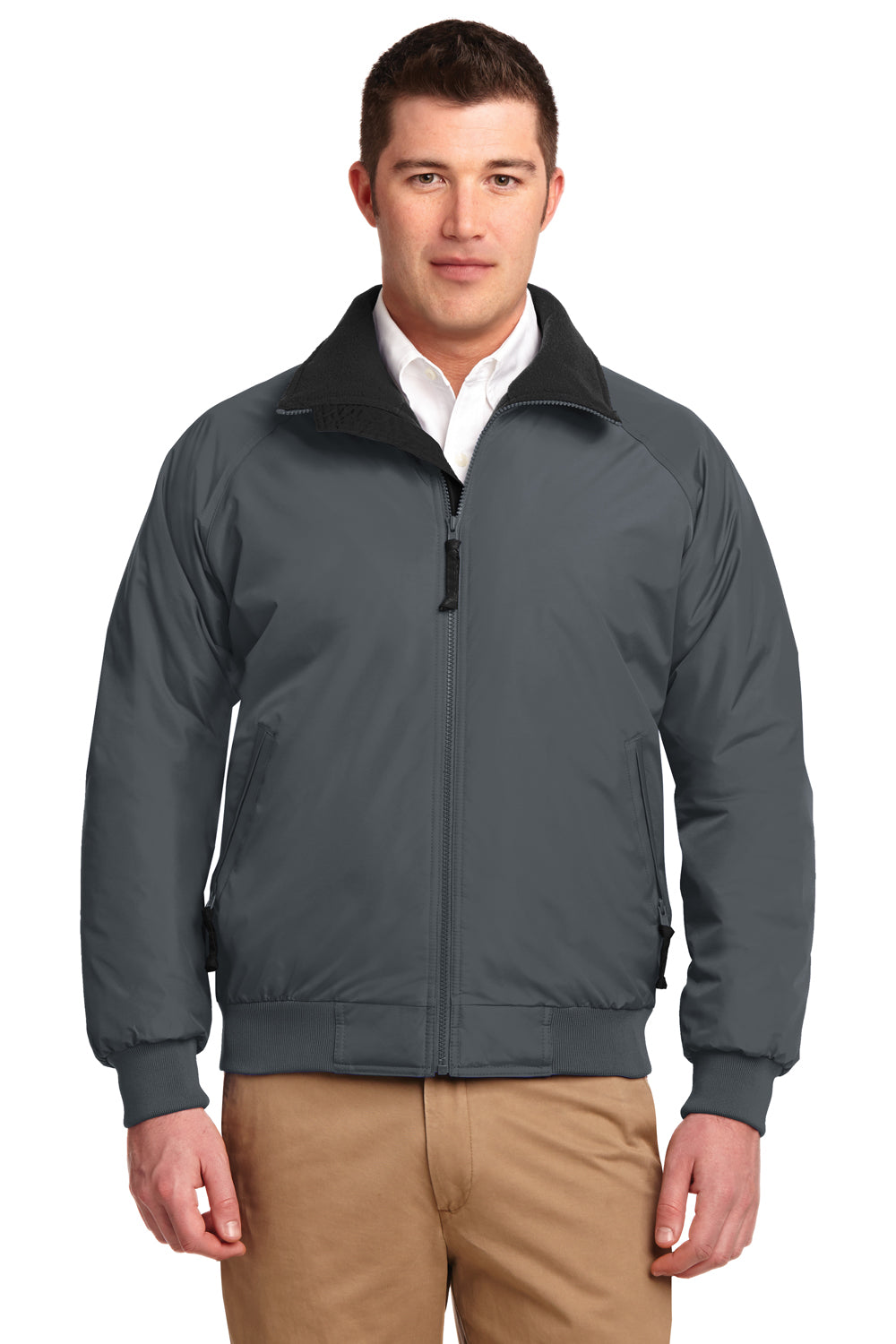 Port Authority J754/TLJ754 Mens Challenger Wind & Water Resistant Full Zip Jacket Steel Grey/True Black Model Front