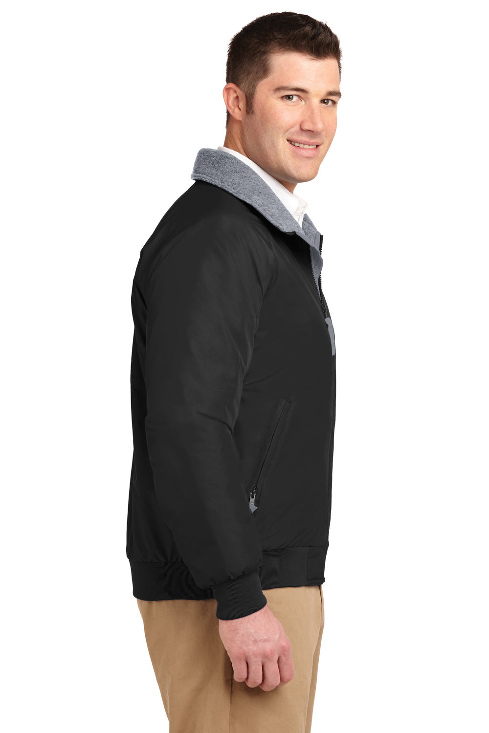 Port Authority J754/TLJ754 Mens Challenger Wind & Water Resistant Full Zip Jacket True Black/Heather Grey Model Side