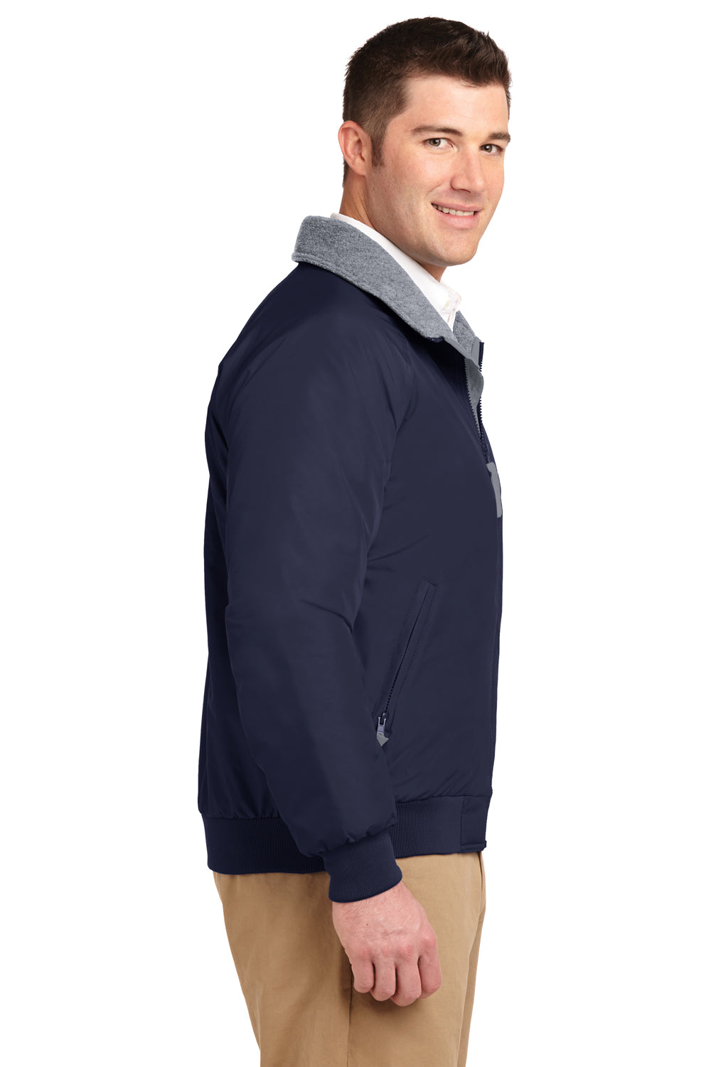 Port Authority J754/TLJ754 Mens Challenger Wind & Water Resistant Full Zip Jacket True Navy Blue/Heather Grey Model Side