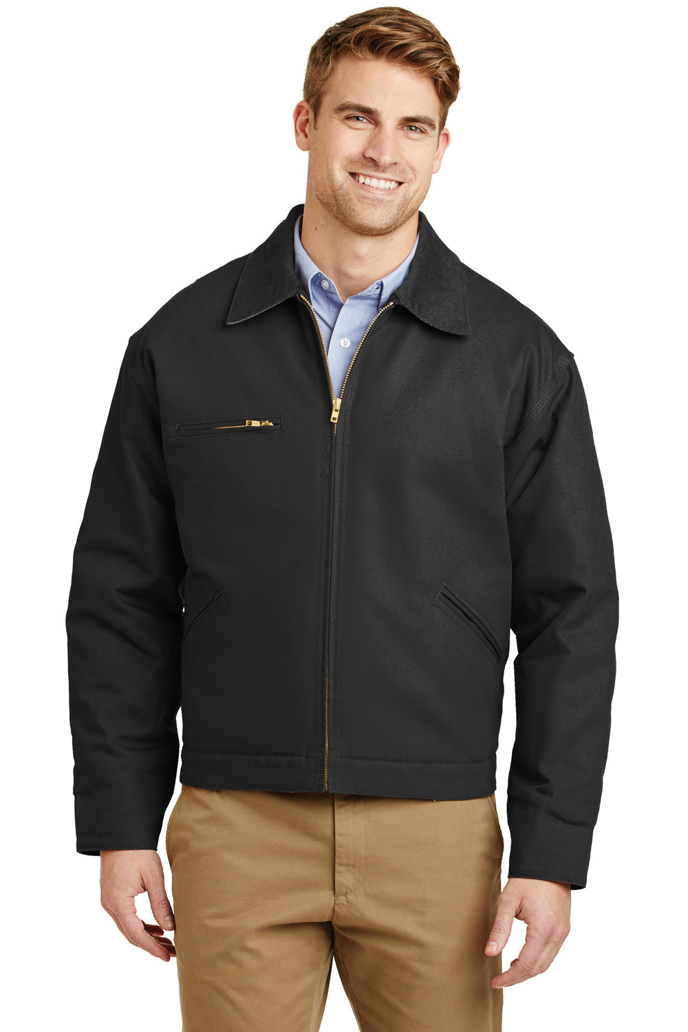 CornerStone J763/TLJ763 Mens Duck Cloth Full Zip Jacket Black Model Front