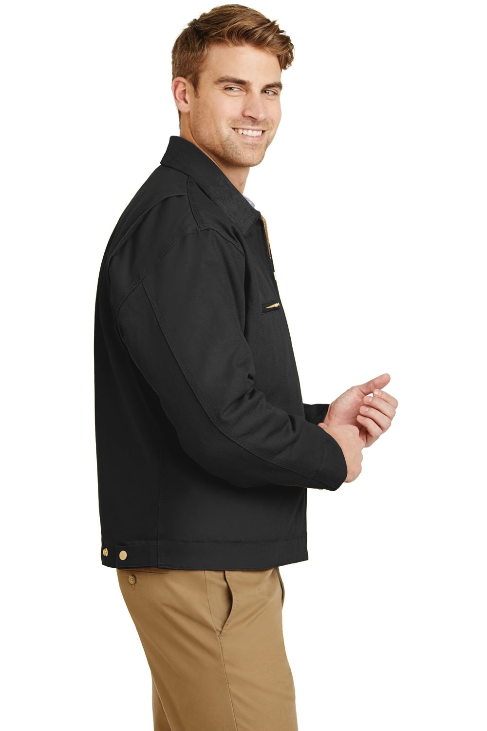 CornerStone J763/TLJ763 Mens Duck Cloth Full Zip Jacket Black Model Side