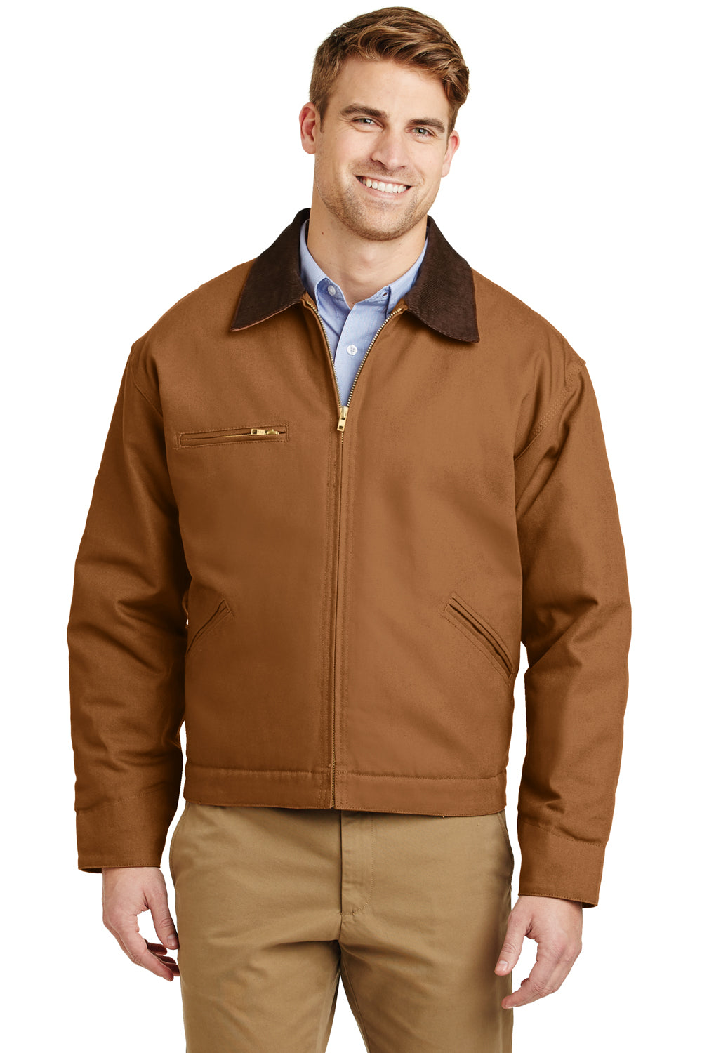 CornerStone J763/TLJ763 Mens Duck Cloth Full Zip Jacket Duck Brown Model Front