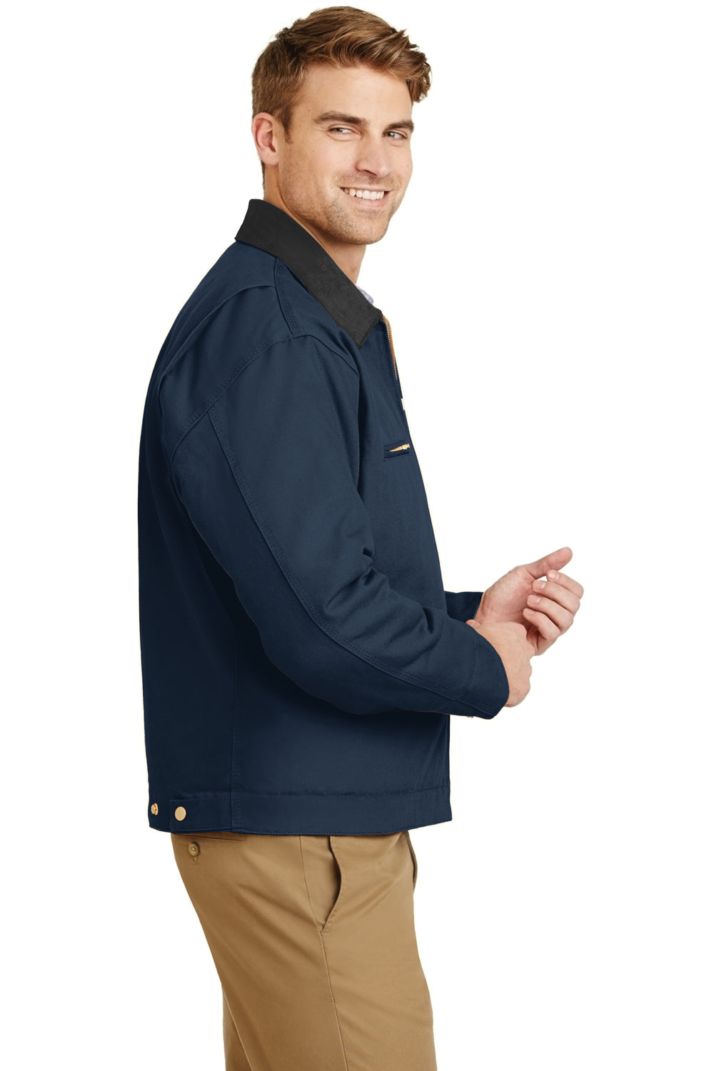 CornerStone J763/TLJ763 Mens Duck Cloth Full Zip Jacket Navy Blue Model Side