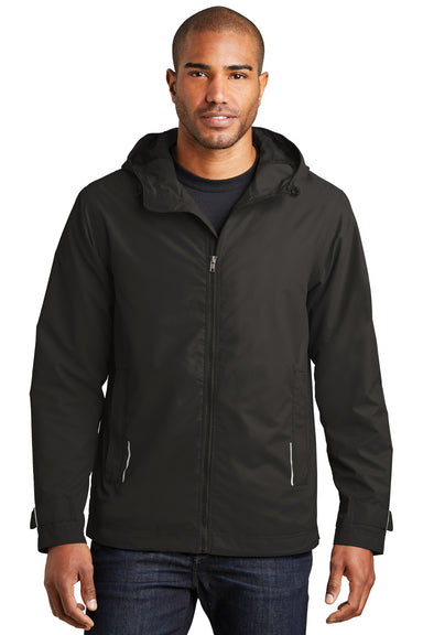 Port Authority J7710 Mens Northwest Slicker Waterproof Full Zip Hooded Jacket Black Model Front