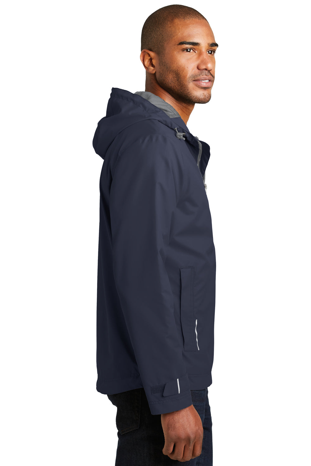 Port Authority J7710 Mens Northwest Slicker Waterproof Full Zip Hooded Jacket Navy Blue Model Side