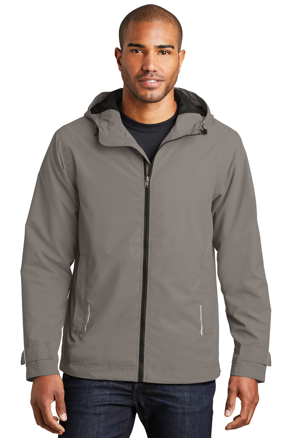 Port Authority J7710 Mens Northwest Slicker Waterproof Full Zip Hooded Jacket Northern Grey Model Front