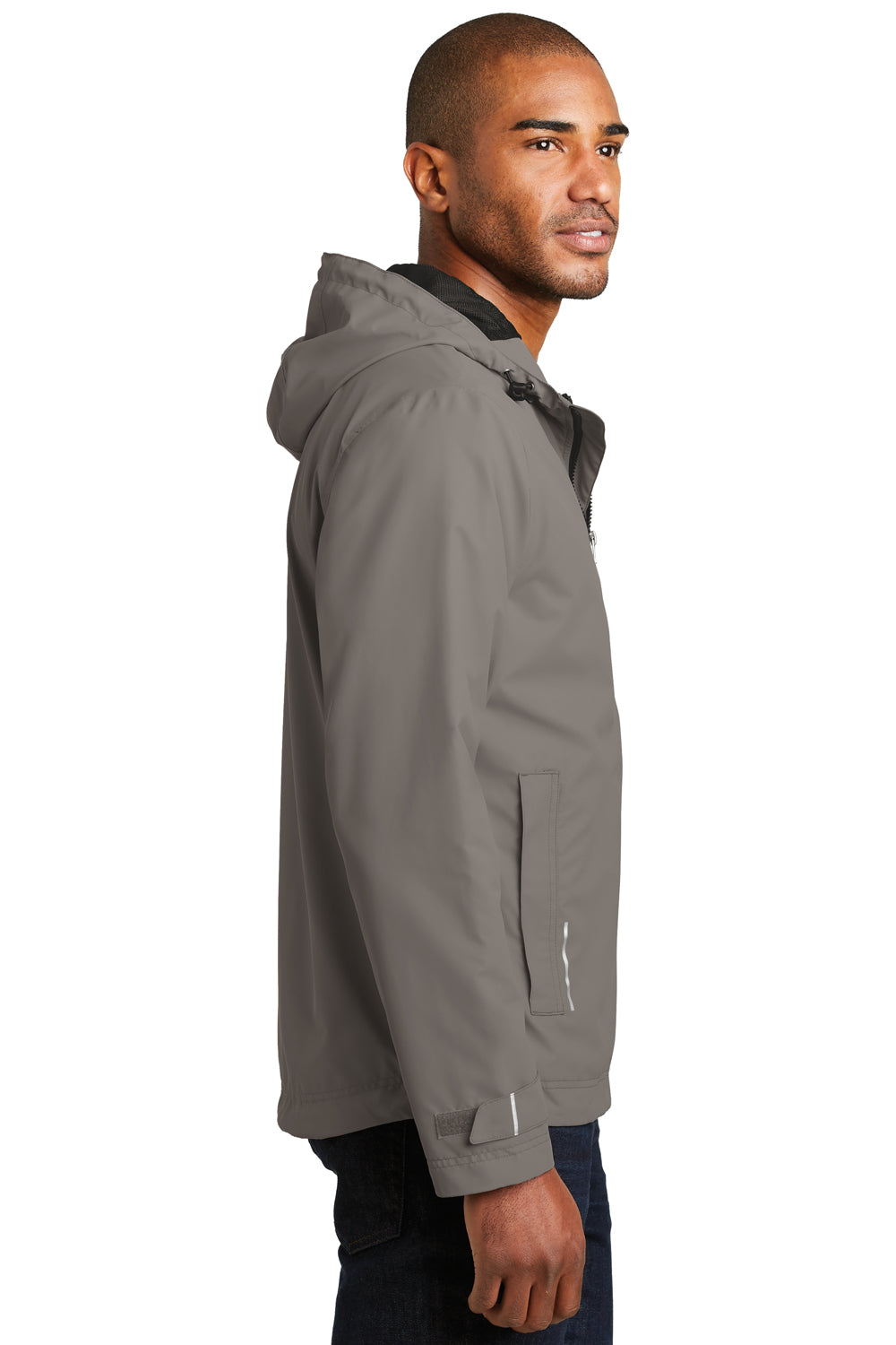 Port Authority J7710 Mens Northwest Slicker Waterproof Full Zip Hooded Jacket Northern Grey Model Side