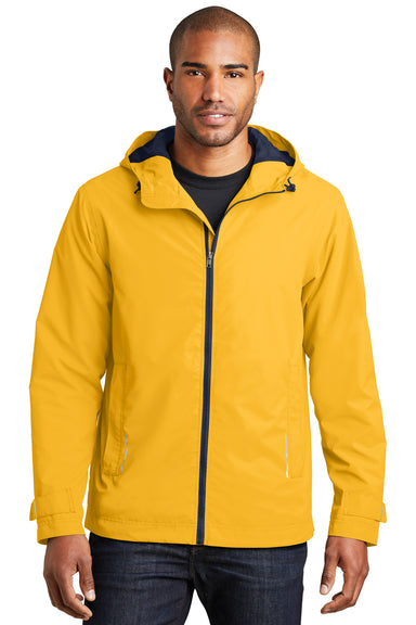 Port Authority J7710 Mens Northwest Slicker Waterproof Full Zip Hooded Jacket Slicker Yellow Model Front