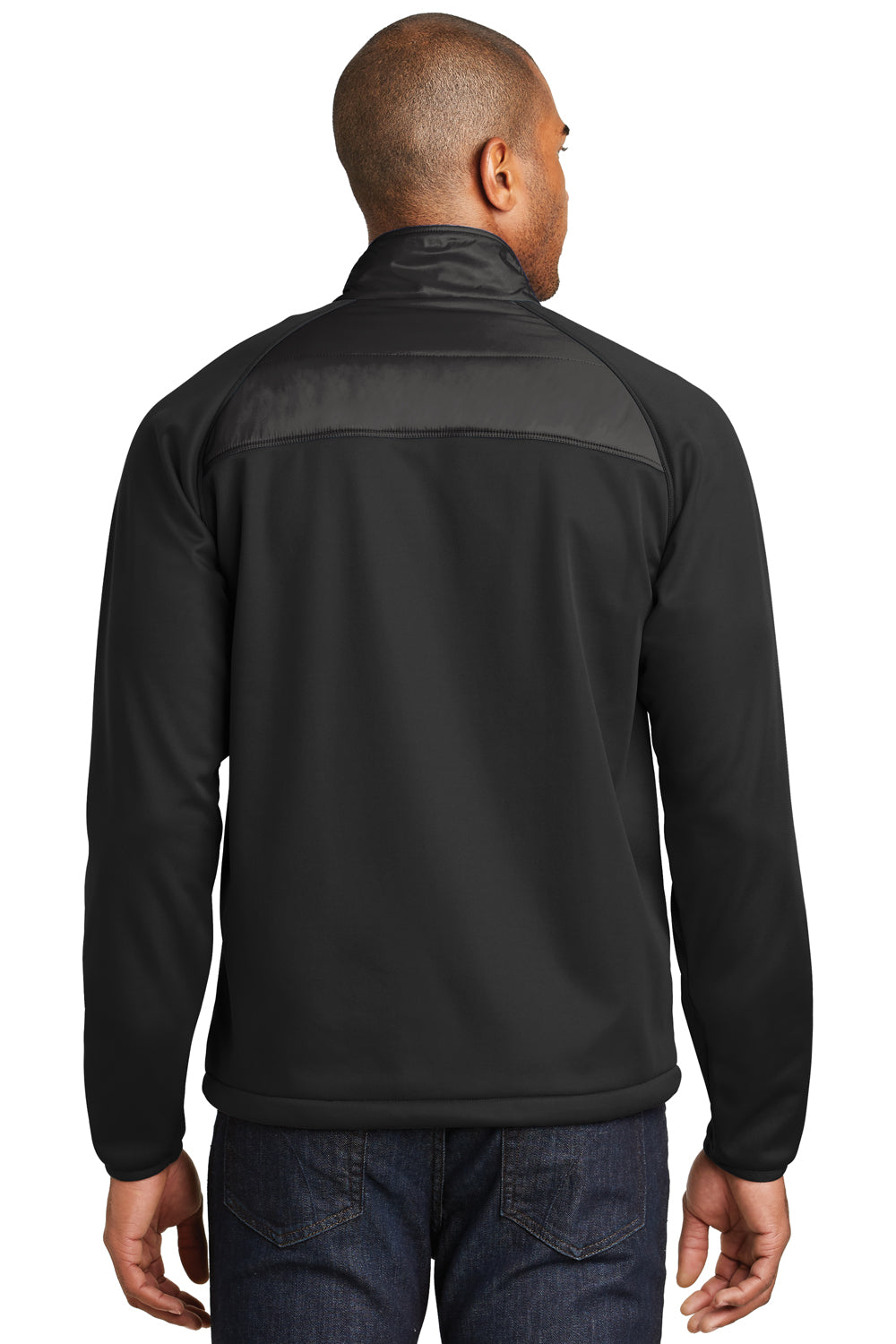 Port Authority J787 Mens Hybrid Wind & Water Resistant Full Zip Jacket Deep Black Model Back