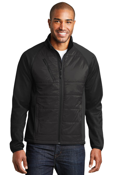 Port Authority J787 Mens Hybrid Wind & Water Resistant Full Zip Jacket Deep Black Model Front