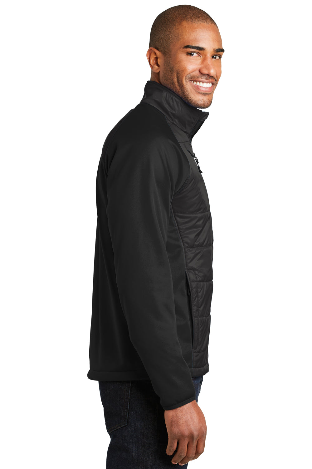 Port Authority J787 Mens Hybrid Wind & Water Resistant Full Zip Jacket Deep Black Model Side