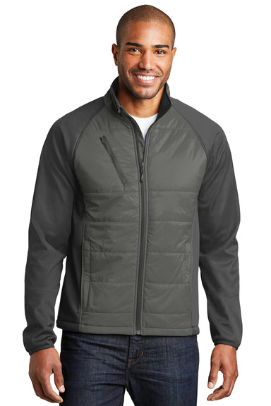 Port Authority J787 Mens Hybrid Wind & Water Resistant Full Zip Jacket Smoke Grey/Steel Grey Model Front