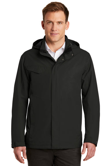 Port Authority J900 Mens Collective Waterproof Full Zip Hooded Jacket Deep Black Model Front