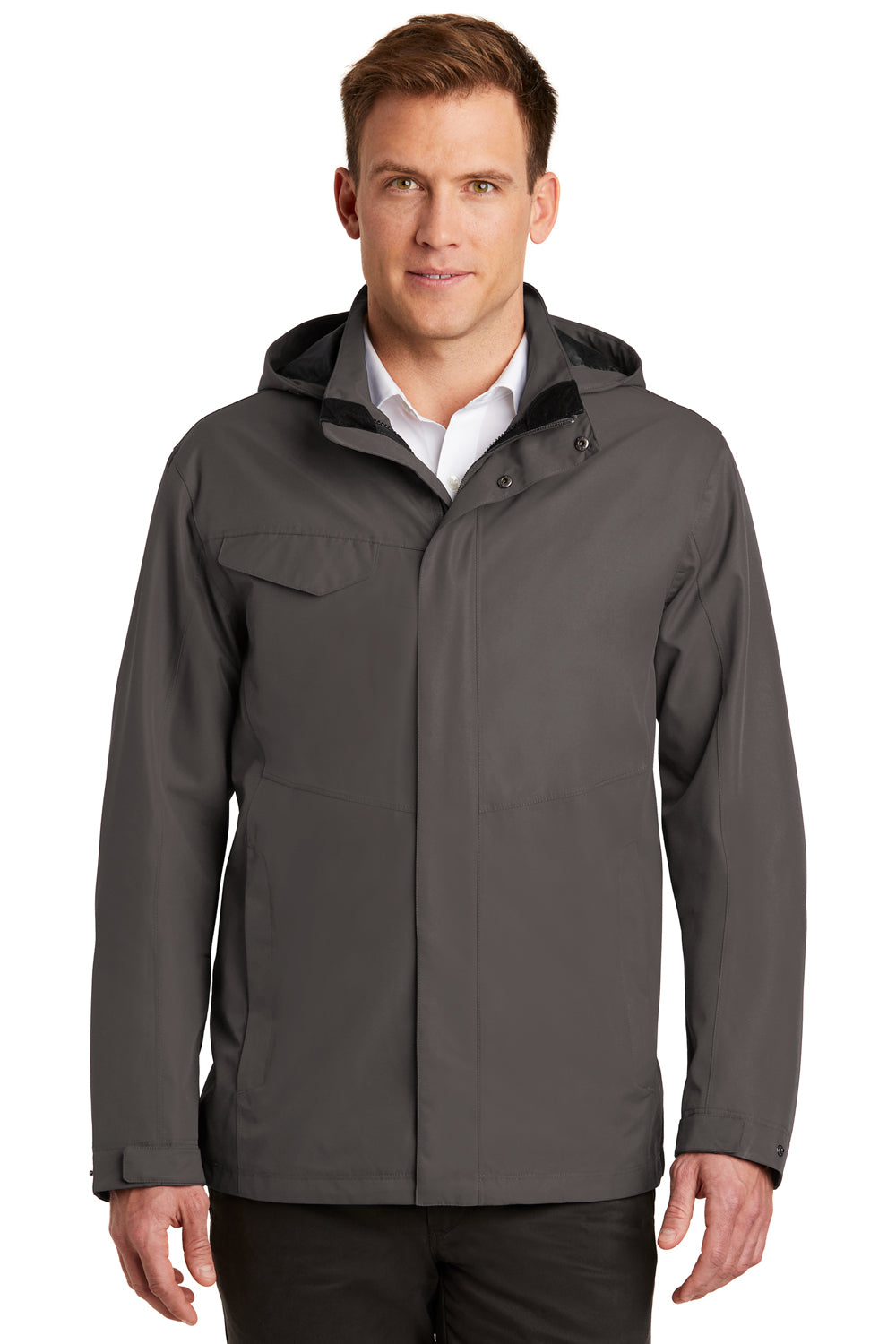 Port Authority J900 Mens Collective Waterproof Full Zip Hooded Jacket Graphite Grey Model Front