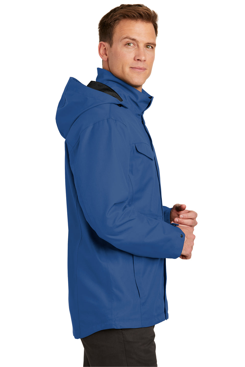 Port Authority J900 Mens Collective Waterproof Full Zip Hooded Jacket Night Sky Blue Model Side