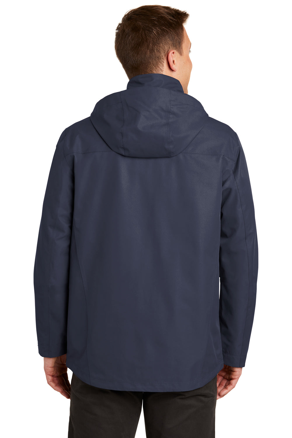 Port Authority J900 Mens Collective Waterproof Full Zip Hooded Jacket River Navy Blue Model Back