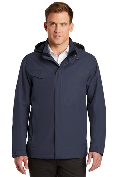 Port Authority J900 Mens Collective Waterproof Full Zip Hooded Jacket River Navy Blue Model Front