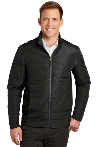 Port Authority J902 Mens Collective Wind & Water Resistant Full Zip Jacket Deep Black Model Front