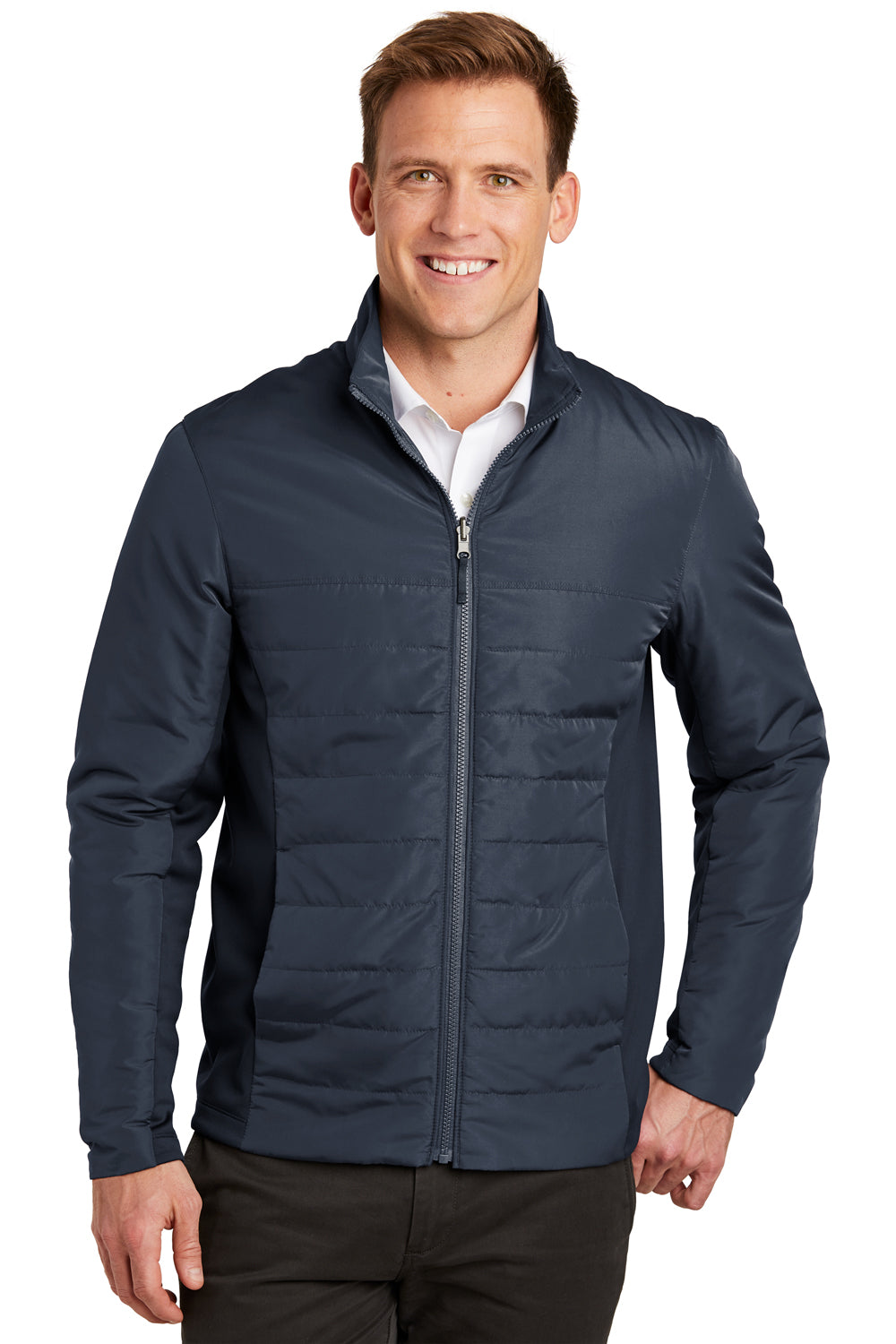 Port Authority J902 Mens Collective Wind & Water Resistant Full Zip Jacket River Navy Blue Model Front