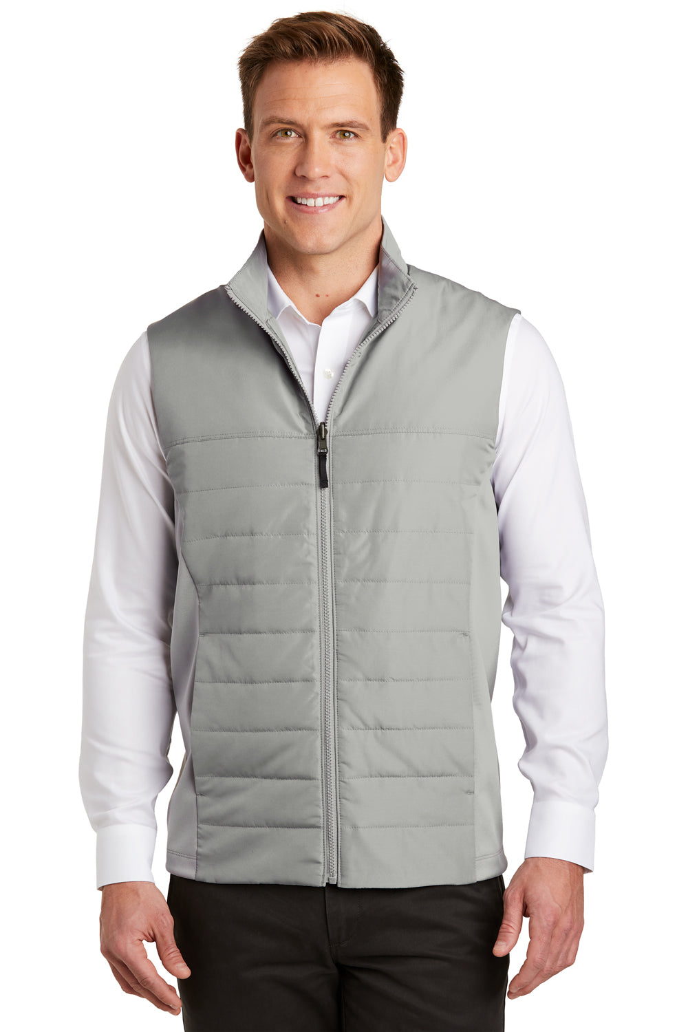 Port Authority J903 Mens Collective Wind & Water Resistant Full Zip Vest Gusty Grey Model Front